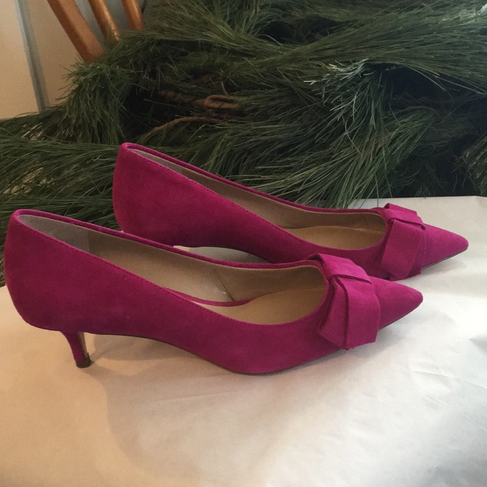 Reese Suede Bow Heels 👠,Suede Leather, Magenta/Fussia/Pink